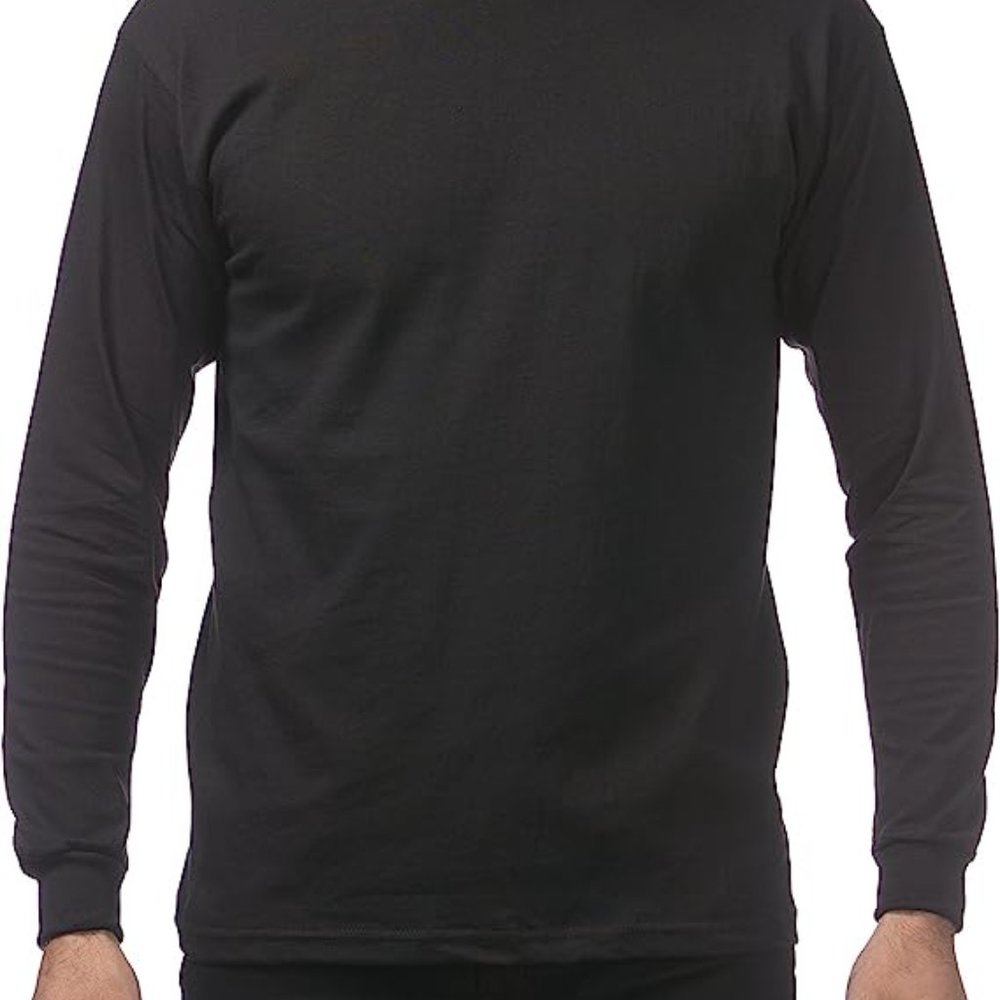 Pro Club Men's Black M-XL Heavyweight Cotton Long Sleeve Crew Neck